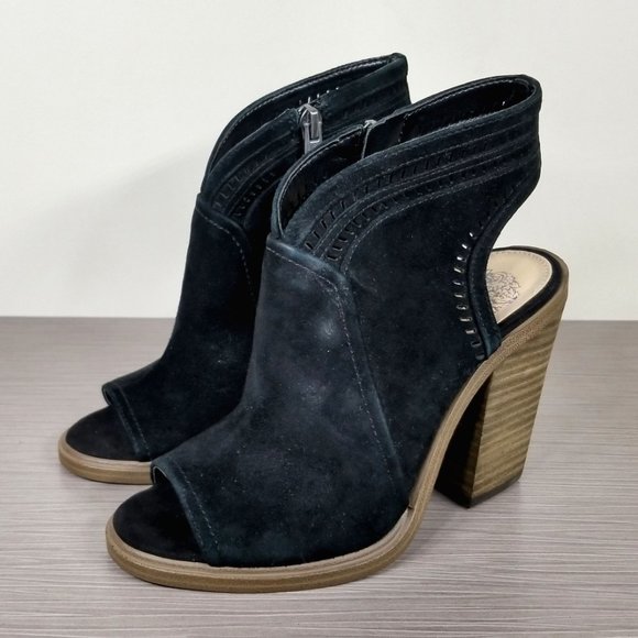 Vince Camuto Koral Heeled Peep Toe Bootie, Black Suede, Womens Size 5 US / 35 - Picture 3 of 11